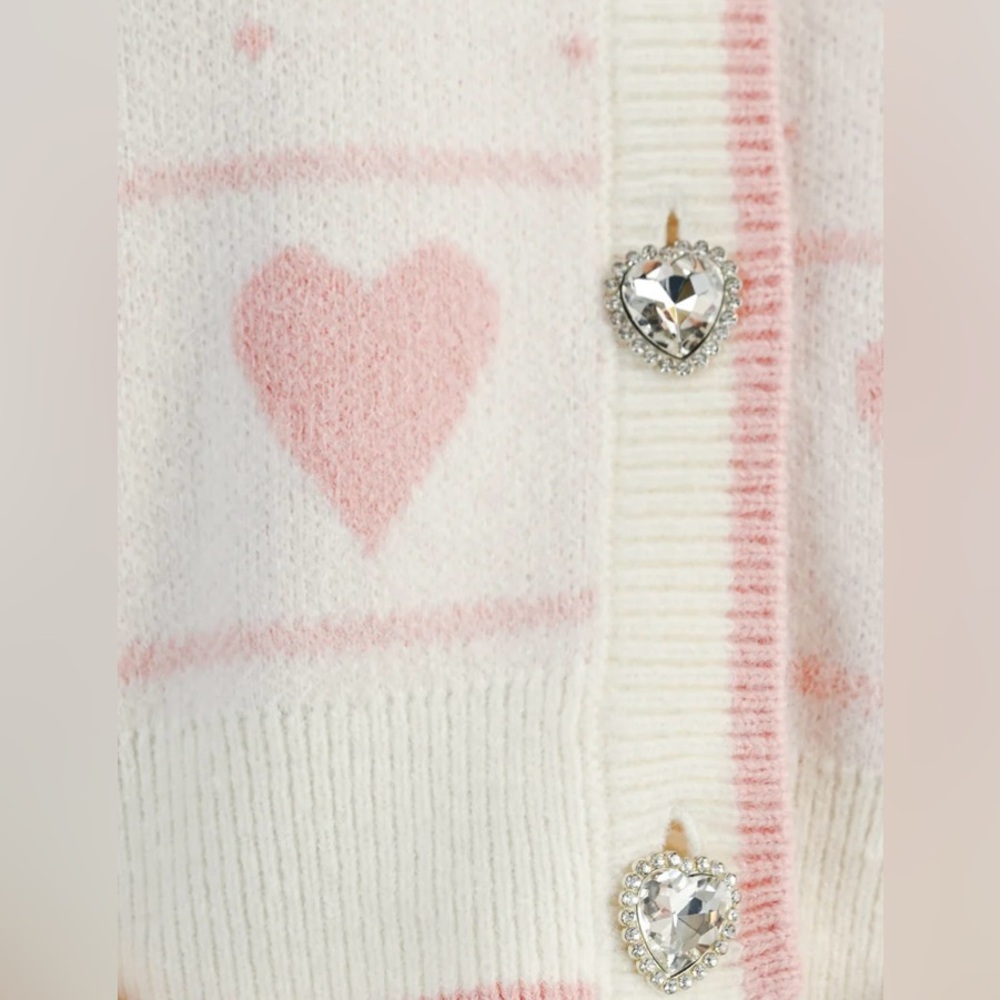 MABLE Cream and Pink Heart Cardigan Sweater - Picture 5 of 9